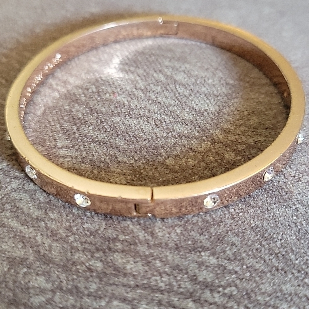 Kate SPADE Rose Goldtone Rhinestone Clamp Bangle Moto Bracelet - Picture 7 of 8